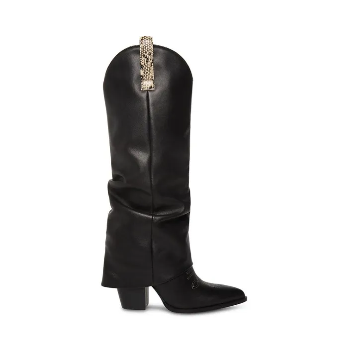 Womens Lassy Black Leather Steve Madden Boots and Booties