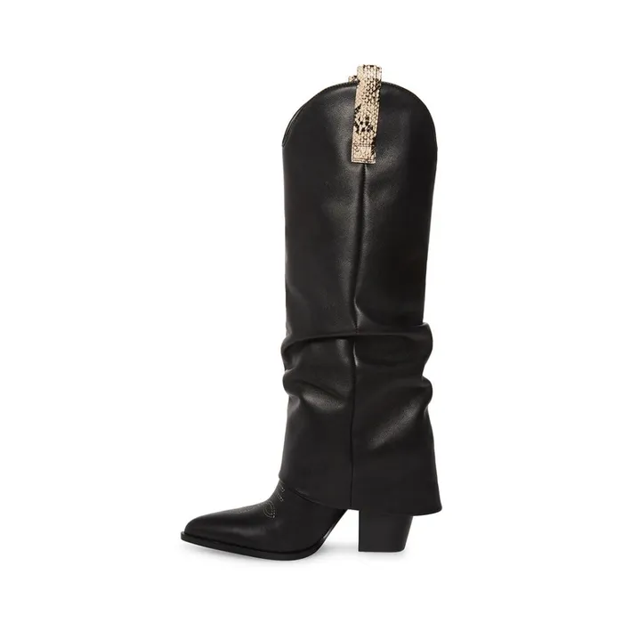 Womens Lassy Black Leather Steve Madden Boots and Booties