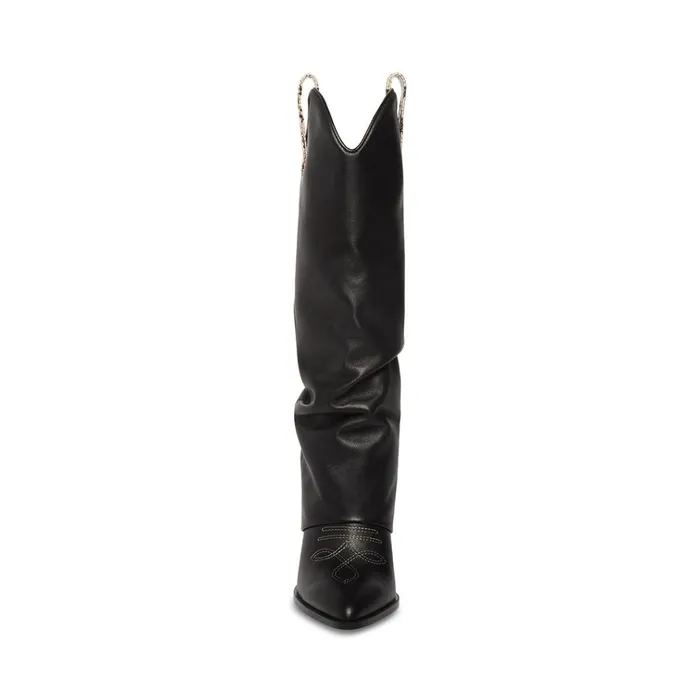 Womens Lassy Black Leather Steve Madden Boots and Booties