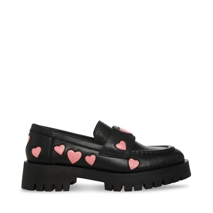 Womens LawrenceH Black Leather Steve Madden Loafers and Flats