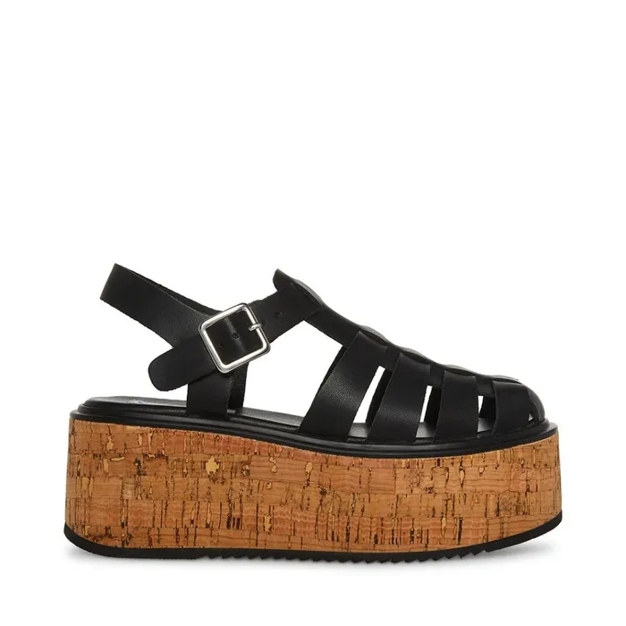 Womens Lazlo Black Leather Steve Madden Sandals