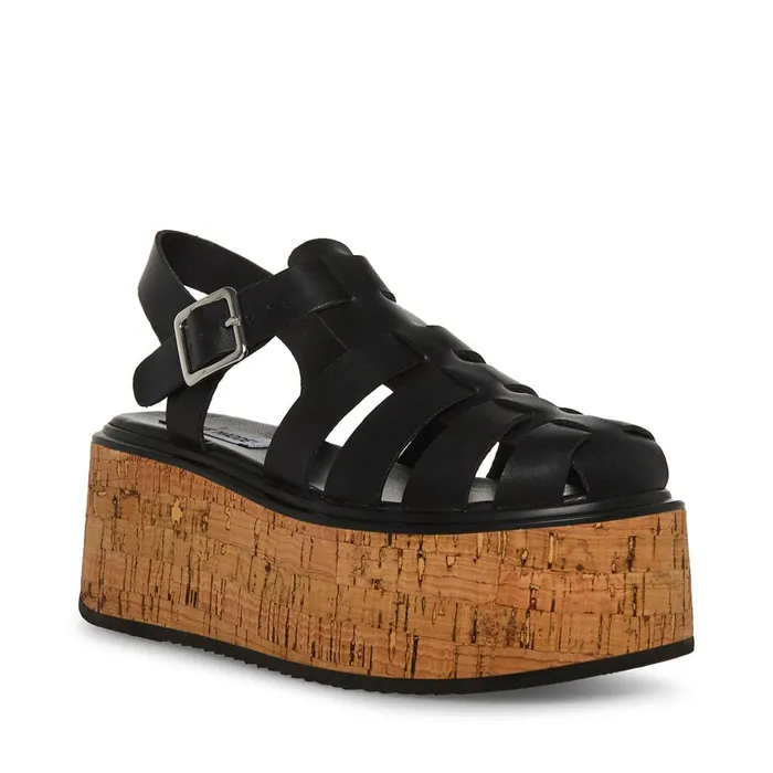 Womens Lazlo Black Leather Steve Madden Sandals