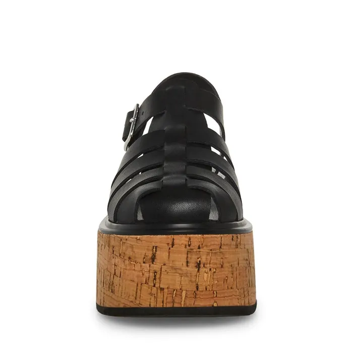 Womens Lazlo Black Leather Steve Madden Sandals