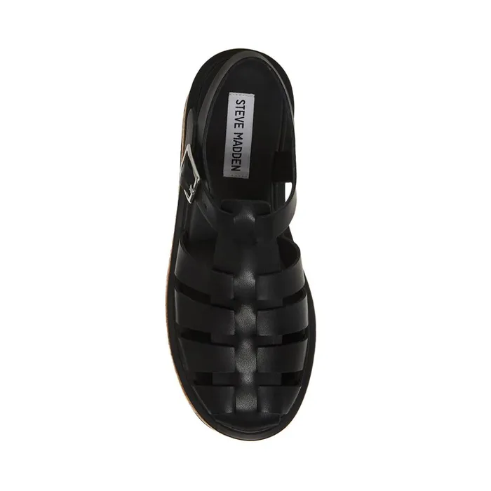 Womens Lazlo Black Leather Steve Madden Sandals