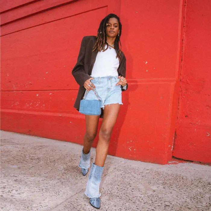 Womens Livvy Denim Fabric Steve Madden Boots and Booties