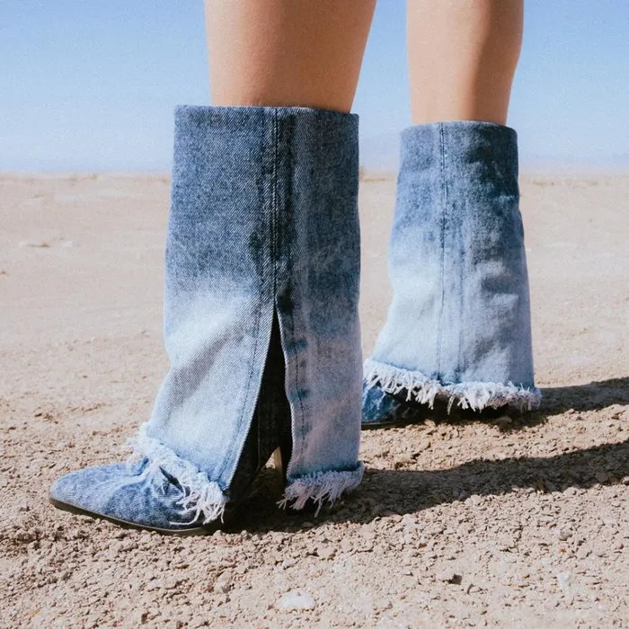 Womens Livvy Denim Fabric Steve Madden Boots and Booties
