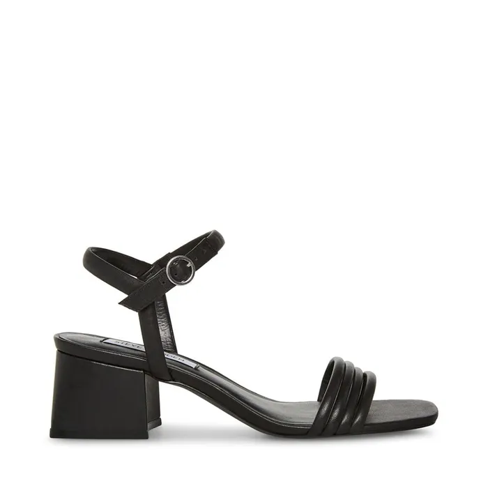 Womens Luster Black Leather Steve Madden Sandals