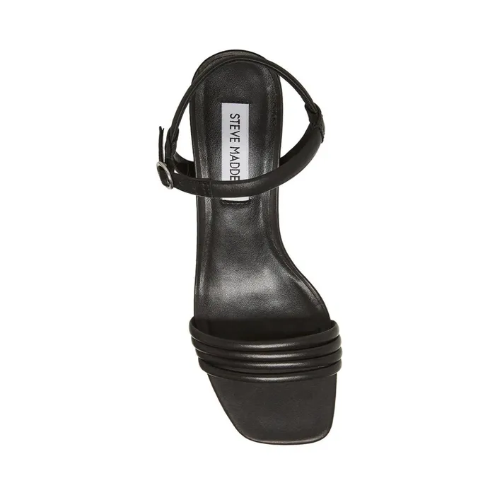 Womens Luster Black Leather Steve Madden Sandals