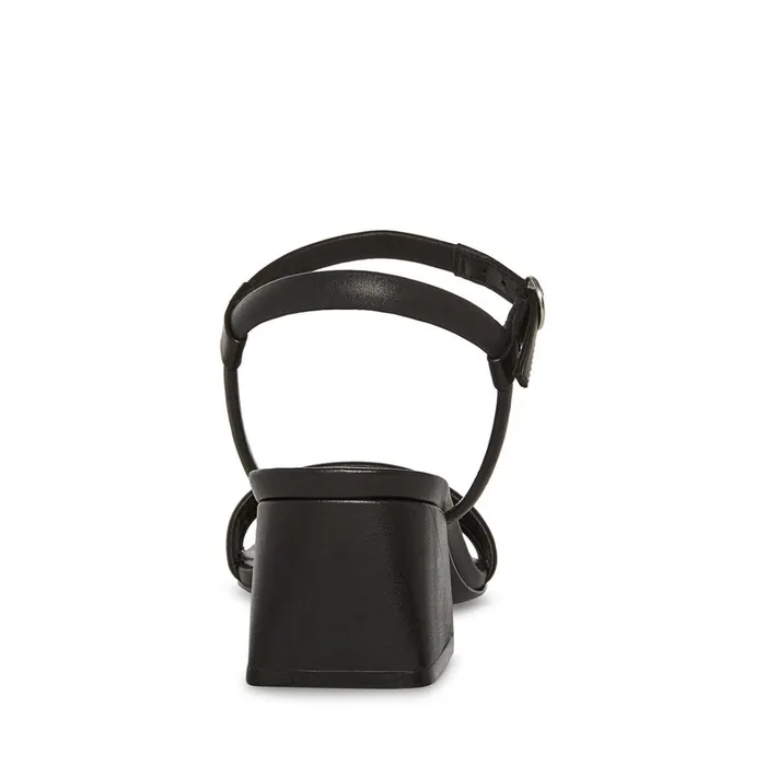 Womens Luster Black Leather Steve Madden Sandals