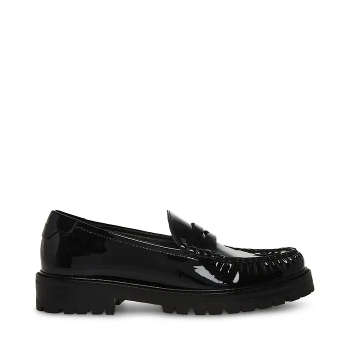 Womens Madelyn Black Patent Steve Madden Loafers and Flats