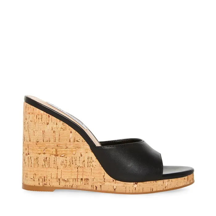 Womens Marvelous Black Leather Steve Madden Sandals