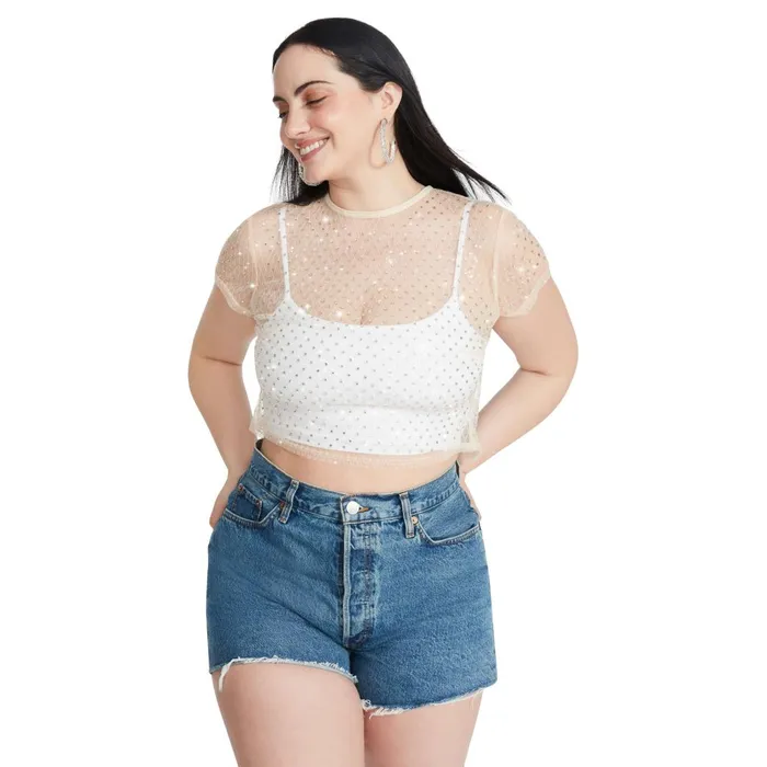 Womens Mesh Rhinestone Top Ivory Steve Madden Tops and Shirts