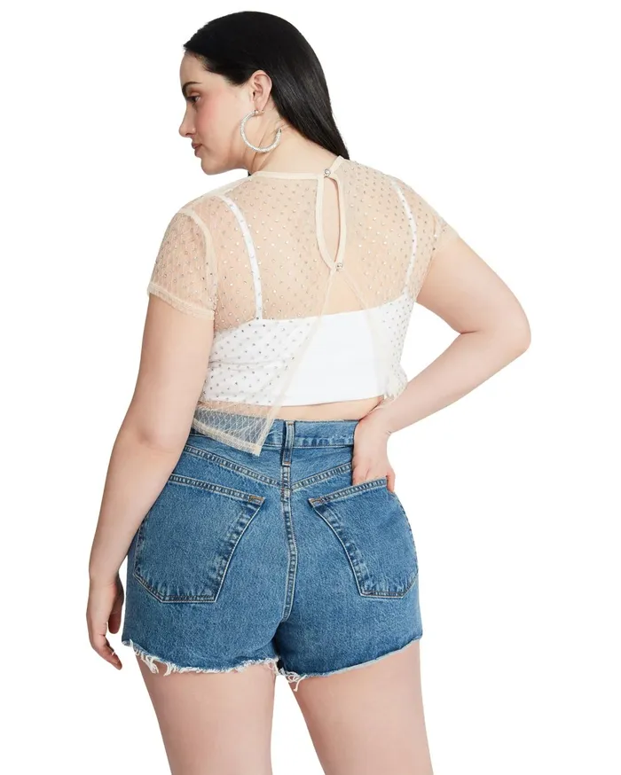 Womens Mesh Rhinestone Top Ivory Steve Madden Tops and Shirts