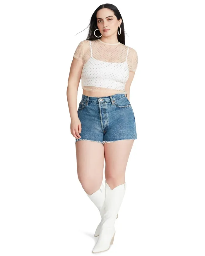 Womens Mesh Rhinestone Top Ivory Steve Madden Tops and Shirts