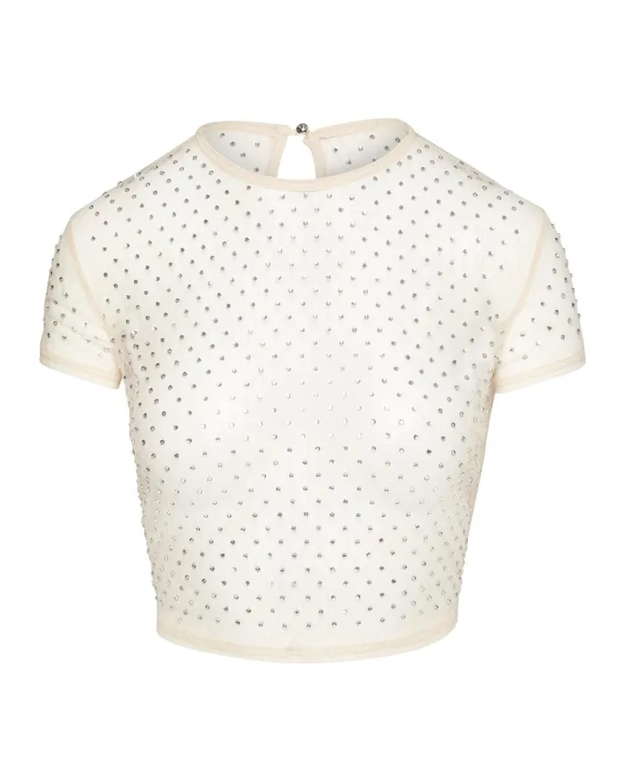 Womens Mesh Rhinestone Top Ivory Steve Madden Tops and Shirts