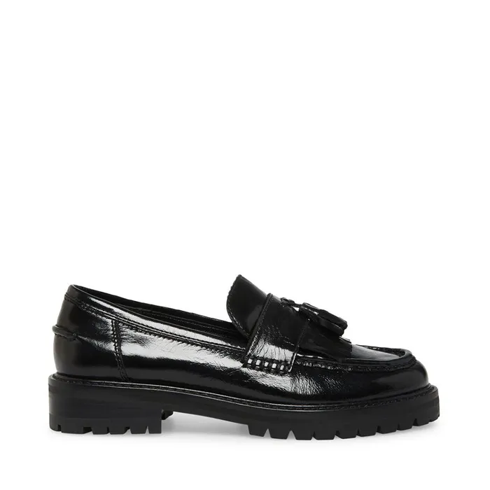 Womens Minka Black Leather Steve Madden Loafers and Flats