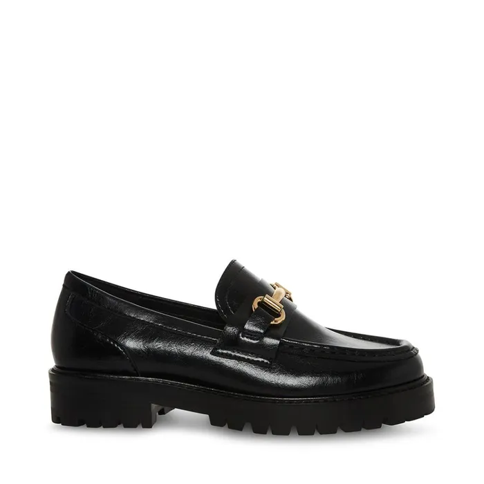 Womens Mistor Black Leather Steve Madden Loafers and Flats