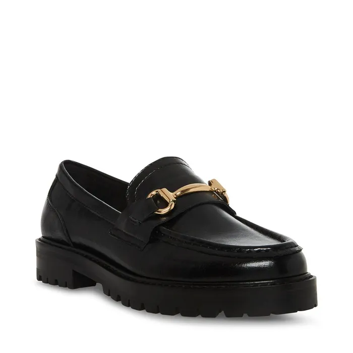 Womens Mistor Black Leather Steve Madden Loafers and Flats