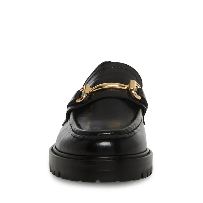 Womens Mistor Black Leather Steve Madden Loafers and Flats