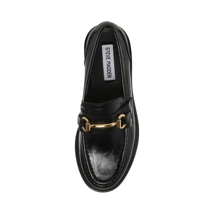Womens Mistor Black Leather Steve Madden Loafers and Flats