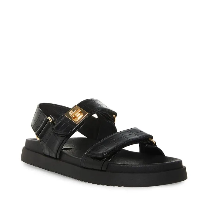 Womens Mona Black Crocodile Steve Madden Sandals