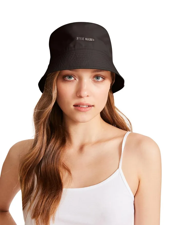 Womens Nylon Bucket Hat Black Steve Madden Hats Scarves and Gloves