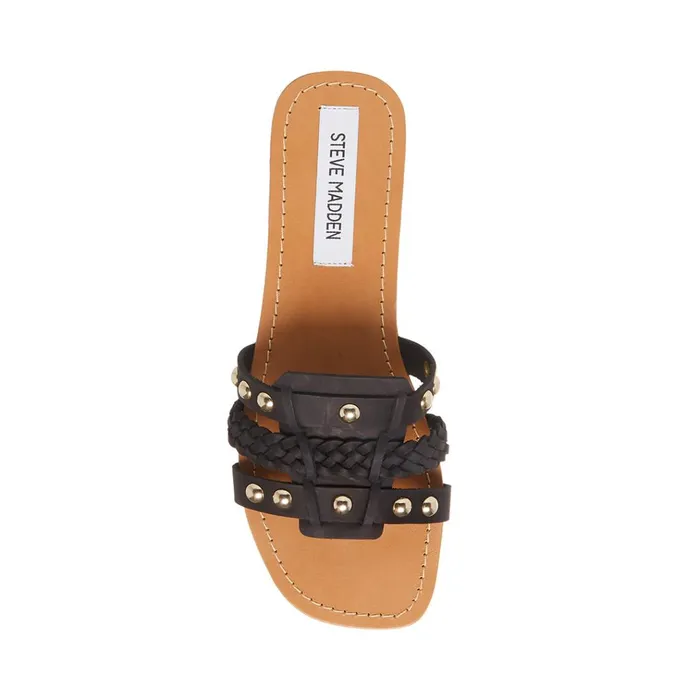 Womens Paradise Black Leather Steve Madden Sandals