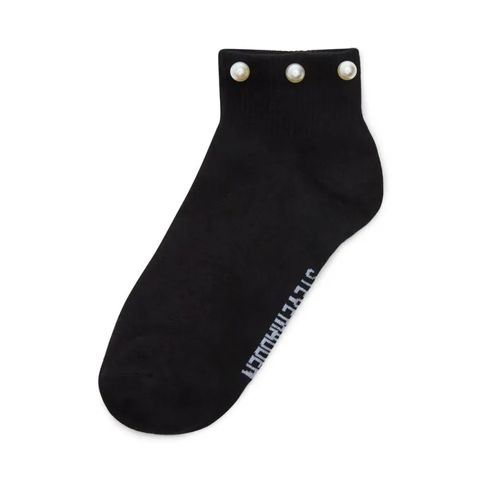 Womens Pearl Trim Anklet Socks Black Steve Madden Socks and Tights