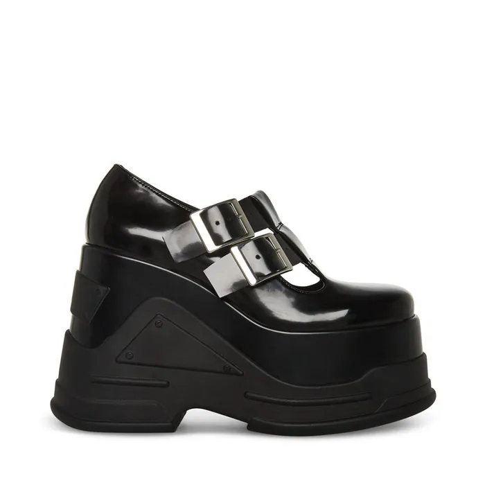 Womens Phase Black Leather Steve Madden Loafers and Flats