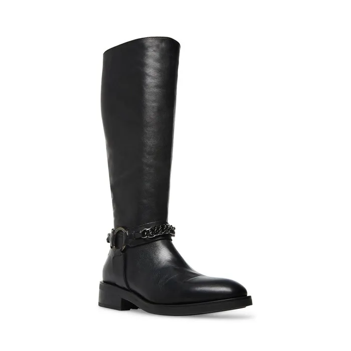 Womens Quin Black Leather Steve Madden Boots and Booties