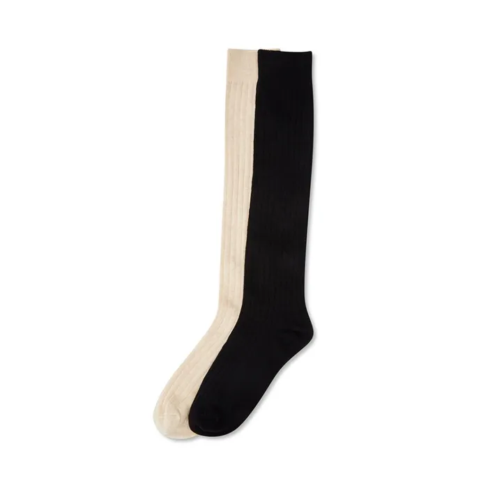 Womens Ribbed Knee High Socks BlackTan Steve Madden Socks and Tights