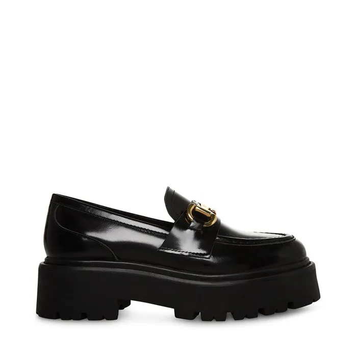 Womens Roux Black Leather Steve Madden Loafers and Flats