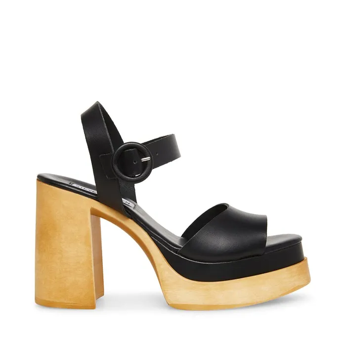 Womens Ruth Black Leather Steve Madden Sandals