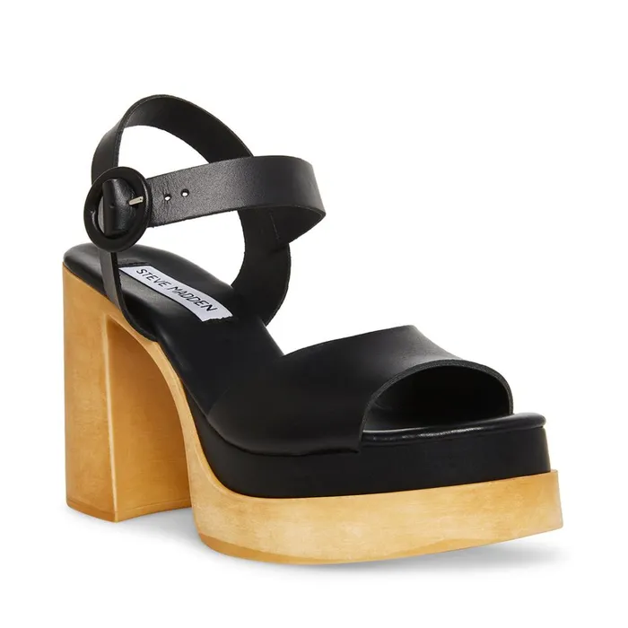 Womens Ruth Black Leather Steve Madden Sandals