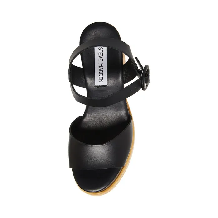 Womens Ruth Black Leather Steve Madden Sandals