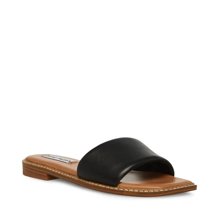 Womens Sandra Black Leather Steve Madden Sandals