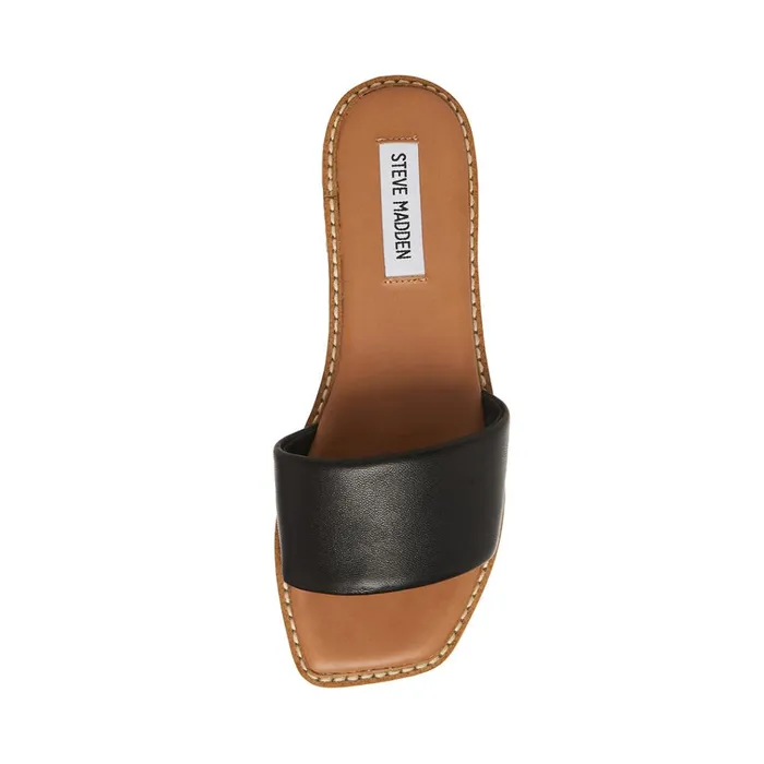 Womens Sandra Black Leather Steve Madden Sandals