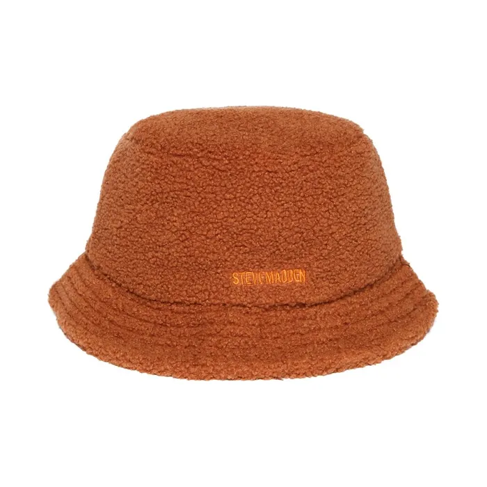 Womens Solid Sherpa Bucket Hat Tan Steve Madden Hats Scarves and Gloves