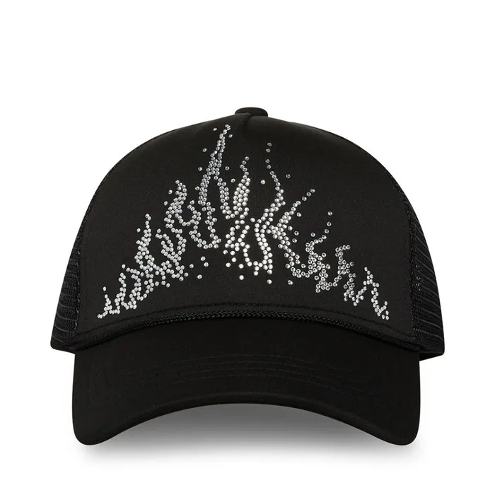 Womens Stone Flame Trucker Hat Black Steve Madden Hats Scarves and Gloves