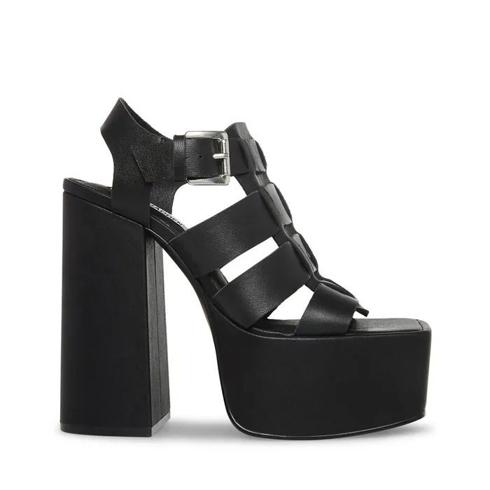 Womens Tranquil Black Leather Steve Madden Heels