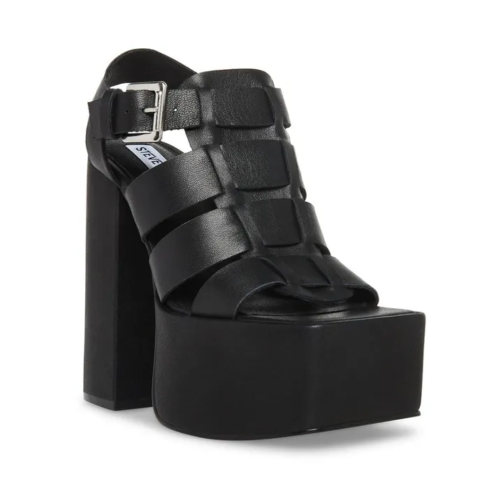 Womens Tranquil Black Leather Steve Madden Heels