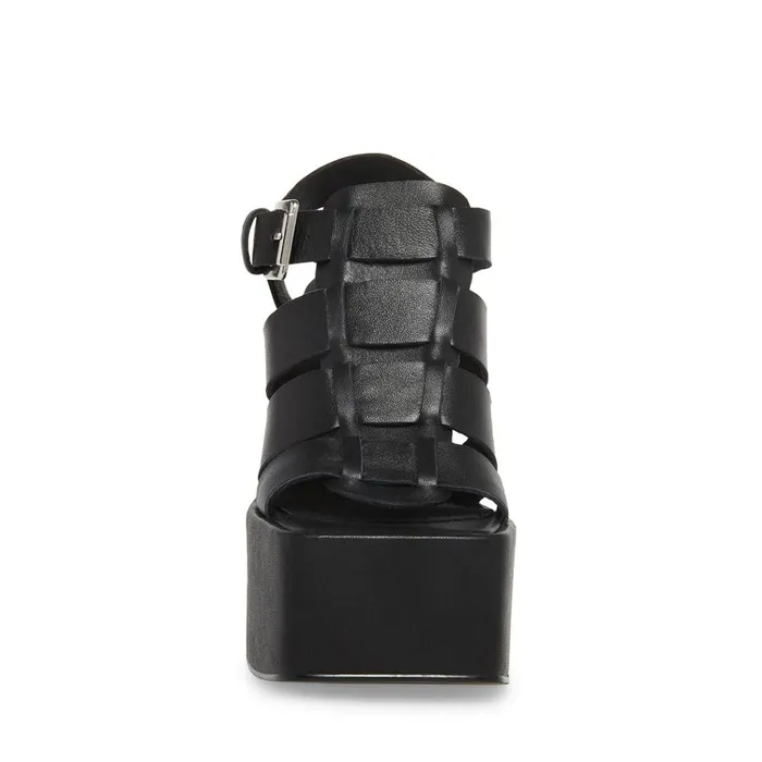 Womens Tranquil Black Leather Steve Madden Heels