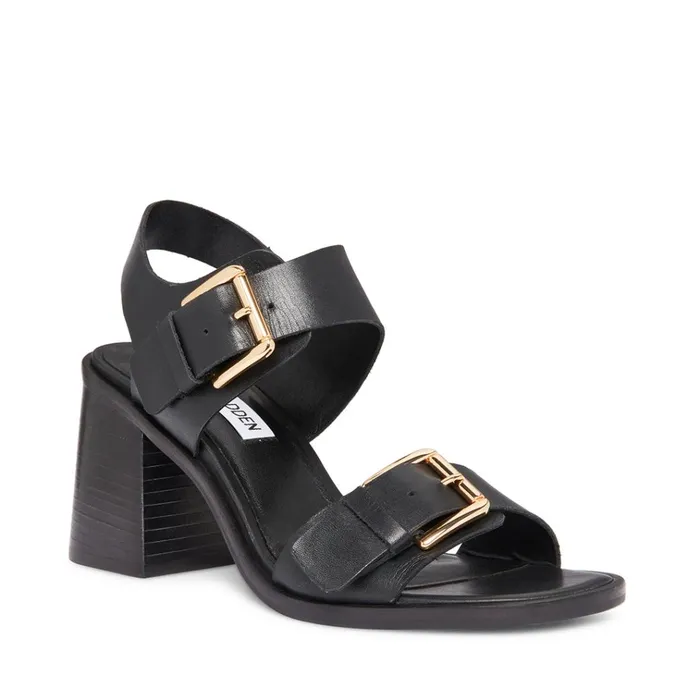 Womens Tressa Black Leather Steve Madden Heels