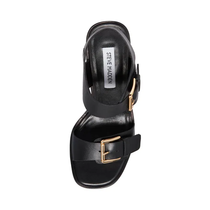 Womens Tressa Black Leather Steve Madden Heels