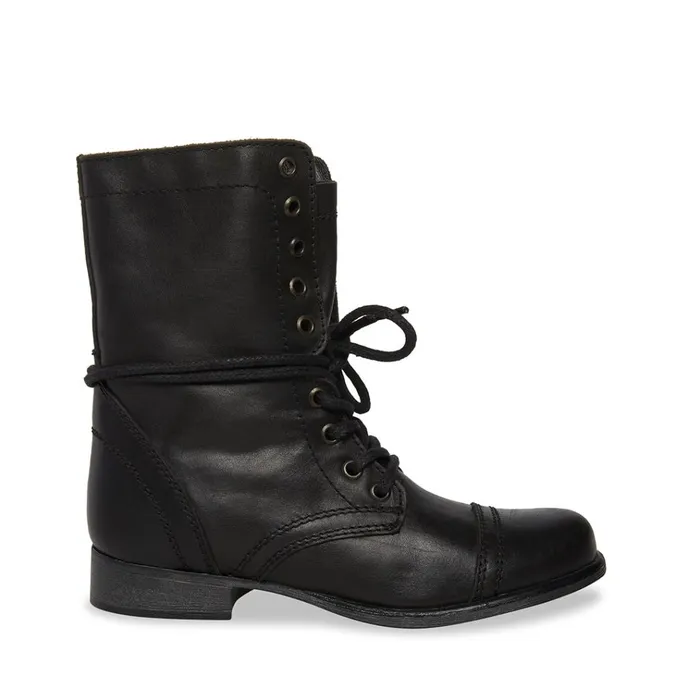 Womens Troopa Black Leather Steve Madden Boots and Booties