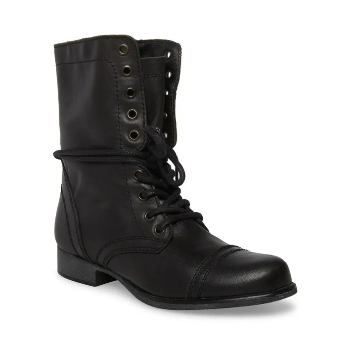 Womens Troopa Black Leather Steve Madden Boots and Booties