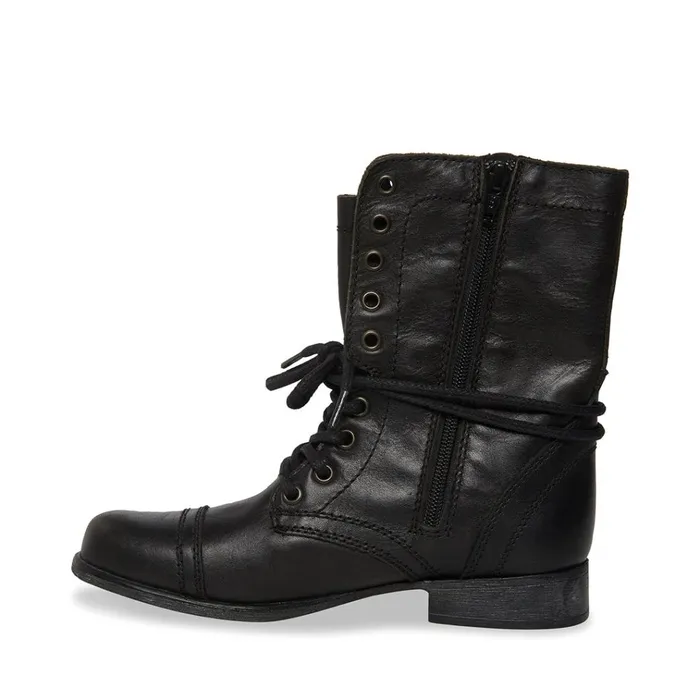 Womens Troopa Black Leather Steve Madden Boots and Booties