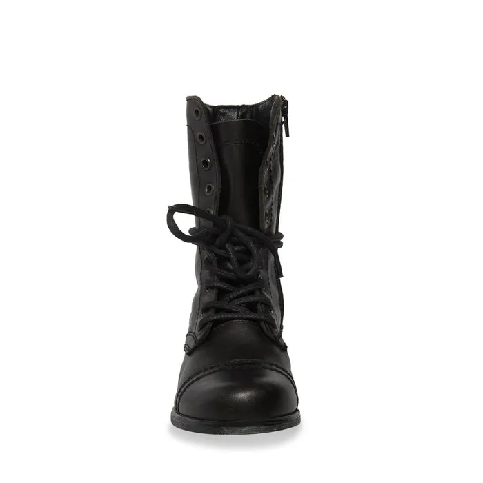 Womens Troopa Black Leather Steve Madden Boots and Booties