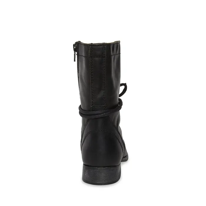 Womens Troopa Black Leather Steve Madden Boots and Booties