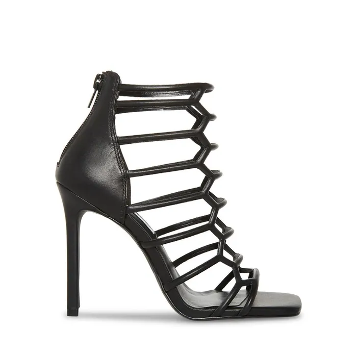 Womens Upward Black Leather Steve Madden Heels